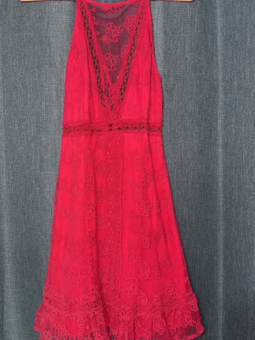 VENUS Red Lace Halter Mini Dress